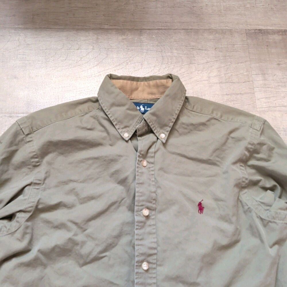 Vintage 90’s polo Ralph Lauren Country Shirt Men’s Size M Beige Elbow Patched - Picture 2 of 6